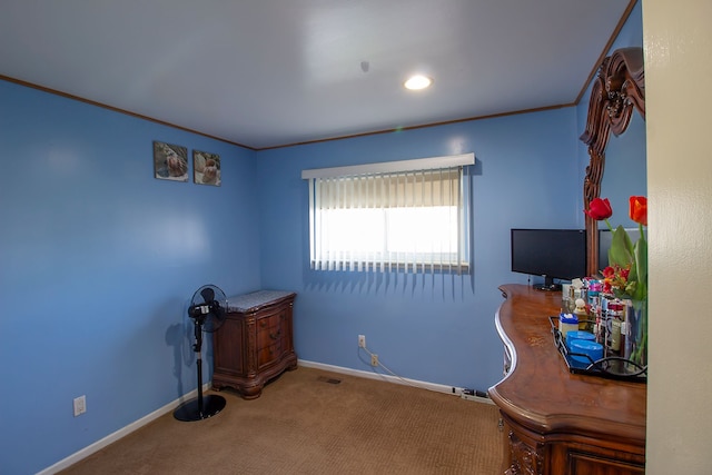 interior space with visible vents, crown molding, and baseboards