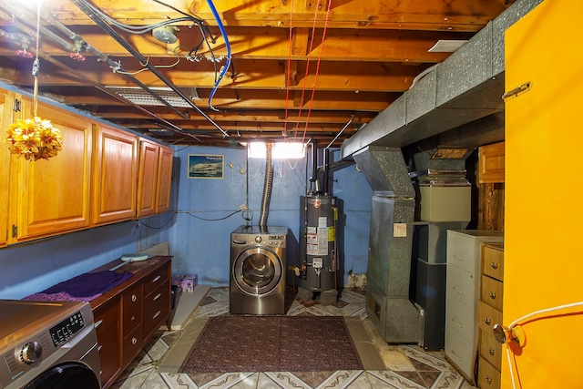 basement with heating unit and water heater