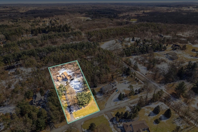 bird's eye view featuring a view of trees