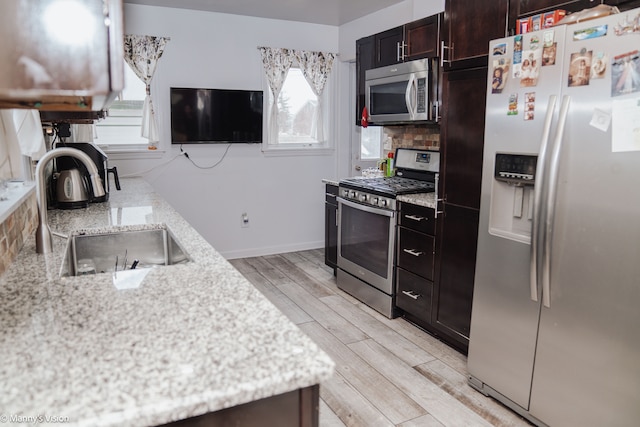 5324 Buchanan Ave, Warren, MI 48092 - kitchen with stainless steel appliances, backsplash, light wood-style flooring, a sink, and baseboards
