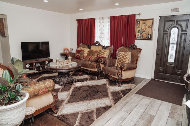 5324 Buchanan Ave, Warren, MI 48092 - living room featuring baseboards, wood finished floors, and recessed lighting