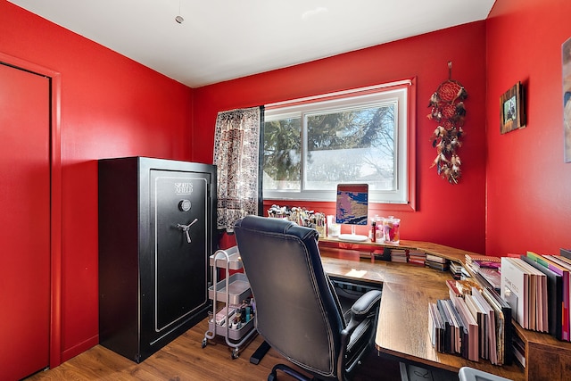 home office featuring wood finished floors