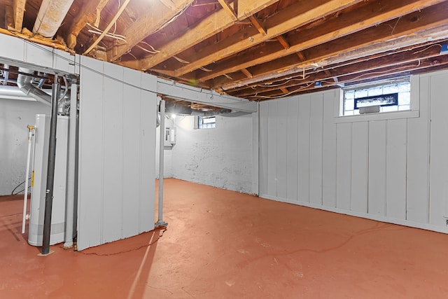 basement with water heater