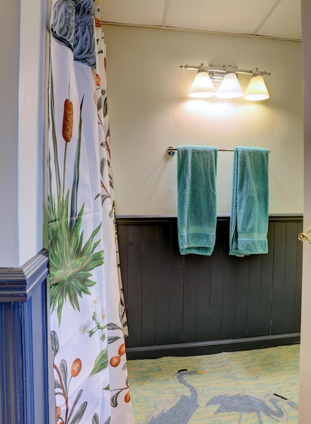 bathroom featuring wooden walls and wainscoting