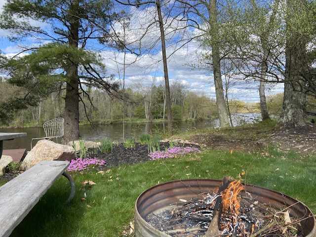 view of yard featuring an outdoor fire pit