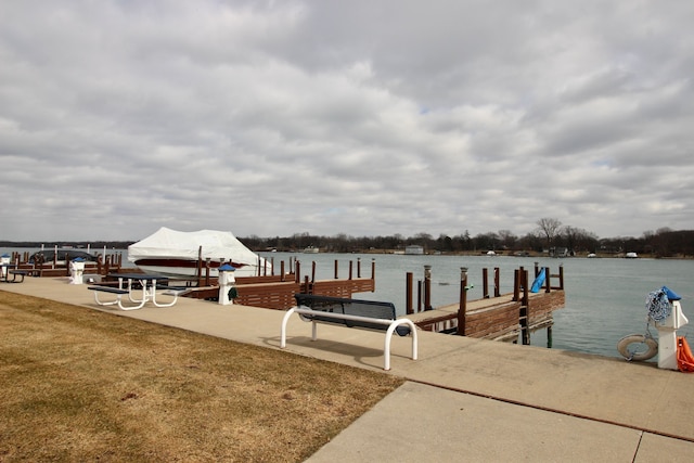 view of dock with a water view