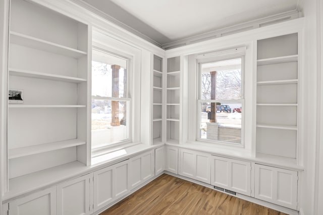 interior space featuring light wood-style floors and visible vents