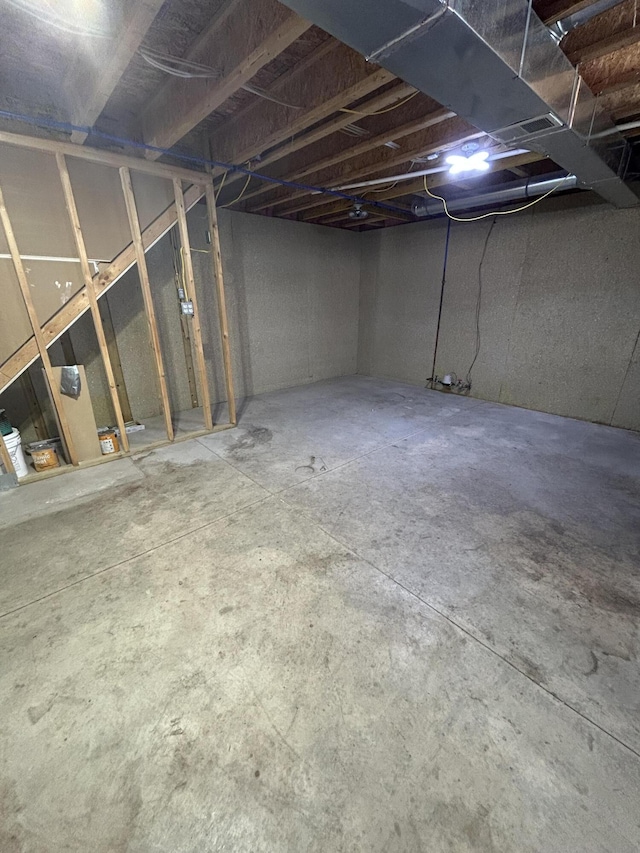 view of unfinished basement