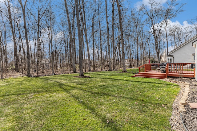 view of yard with a wooden deck