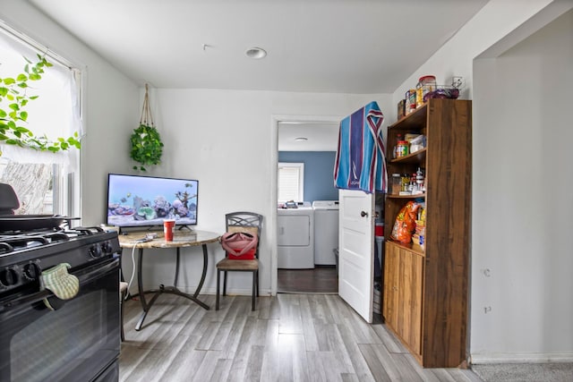 office space featuring a healthy amount of sunlight, independent washer and dryer, and light wood-style flooring