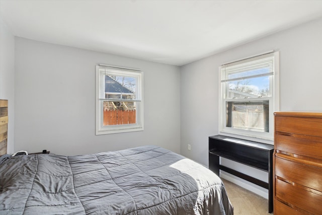 bedroom featuring carpet flooring and multiple windows