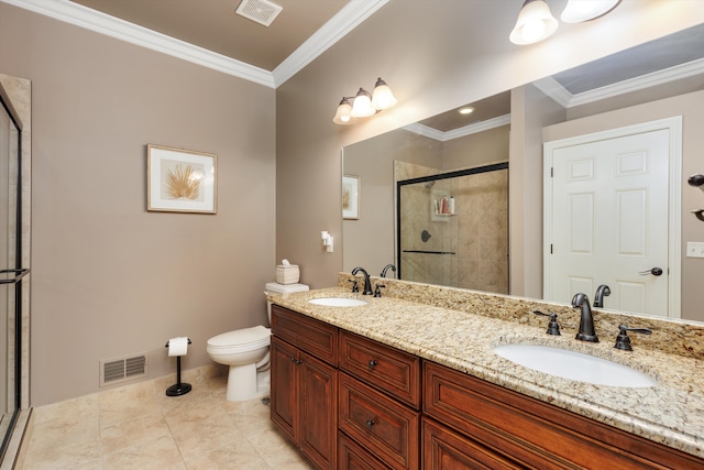 bathroom with a stall shower, visible vents, and a sink