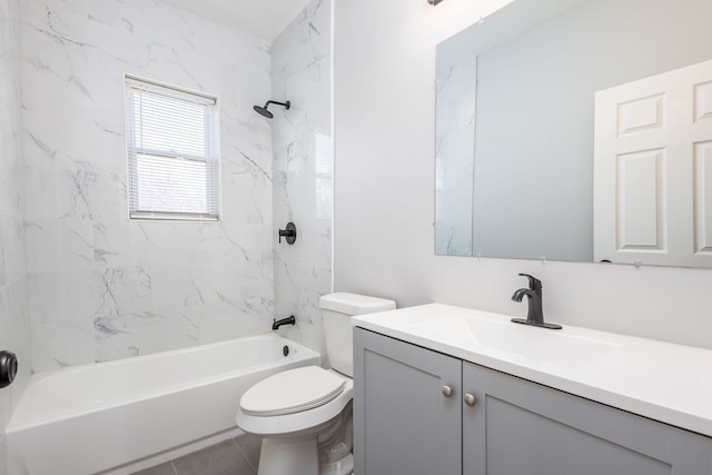 bathroom featuring  shower combination, tile patterned flooring, vanity, and toilet