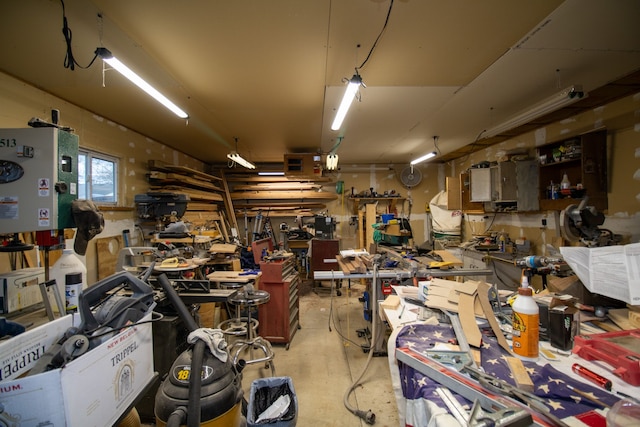 interior space featuring a workshop area