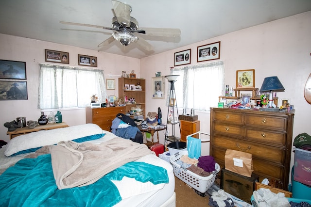 bedroom with multiple windows and ceiling fan