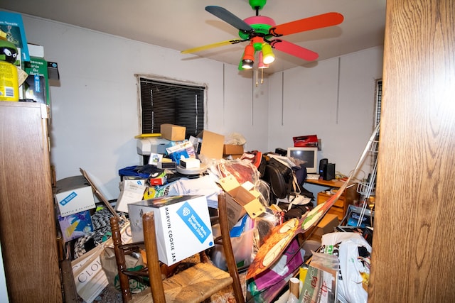 interior space featuring a ceiling fan