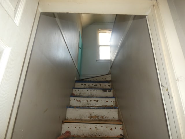 staircase with vaulted ceiling