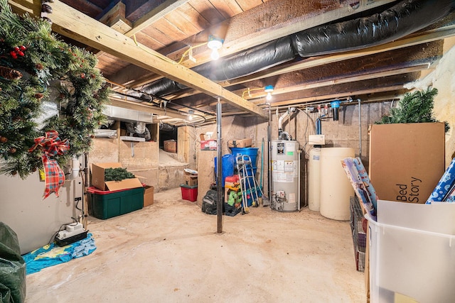 unfinished basement with gas water heater