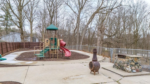 view of play area with fence