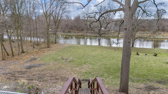 view of yard with a water view