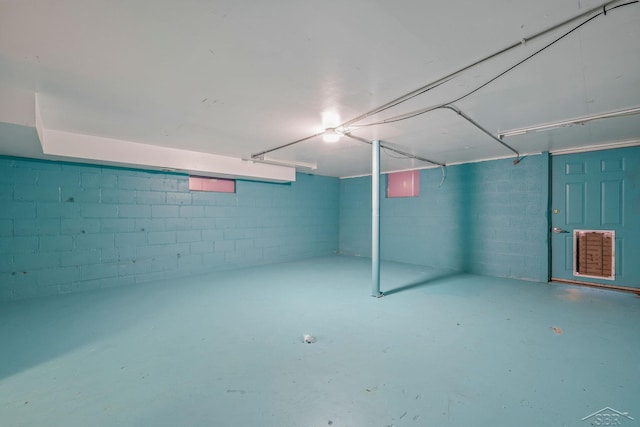 finished basement with concrete block wall