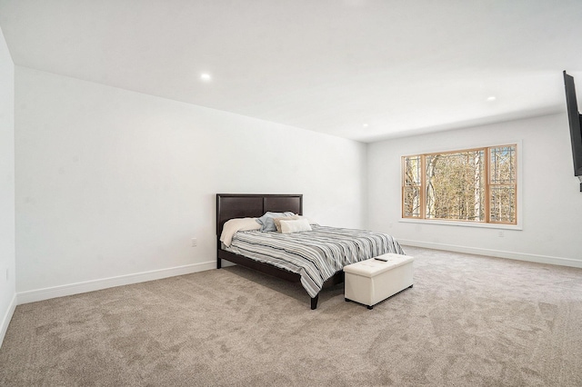 bedroom with baseboards, carpet flooring, and recessed lighting