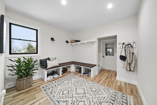 7450 Sears Rd, Horton, MI 49246 - mudroom featuring recessed lighting, light wood-style flooring, and baseboards
