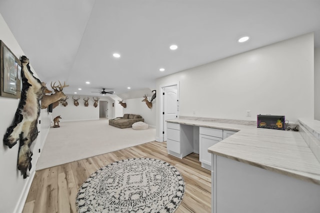 7450 Sears Rd, Horton, MI 49246 - interior space featuring built in desk, light wood-type flooring, and recessed lighting