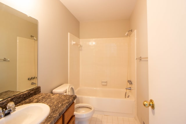 full bath with toilet, vanity, shower / bathing tub combination, and tile patterned floors