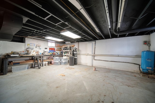 basement with a workshop area