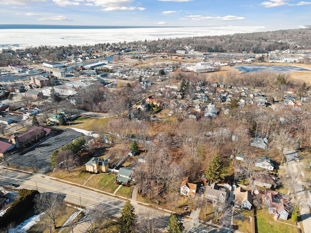 bird's eye view featuring a water view