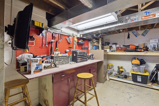 interior space featuring a workshop area