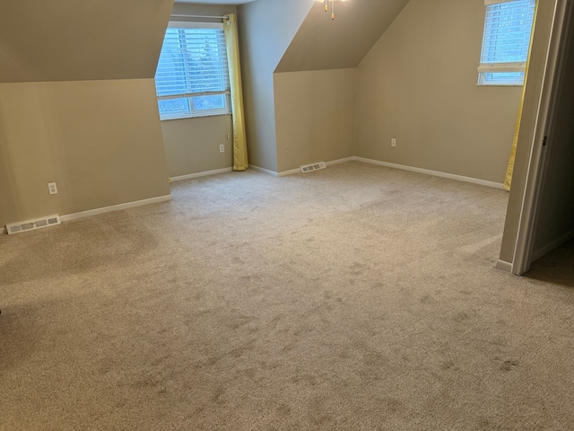 additional living space with carpet floors, a wealth of natural light, and visible vents