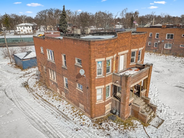 view of snow covered building