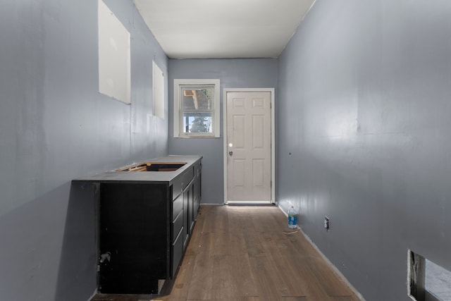 entryway featuring a sink and wood finished floors