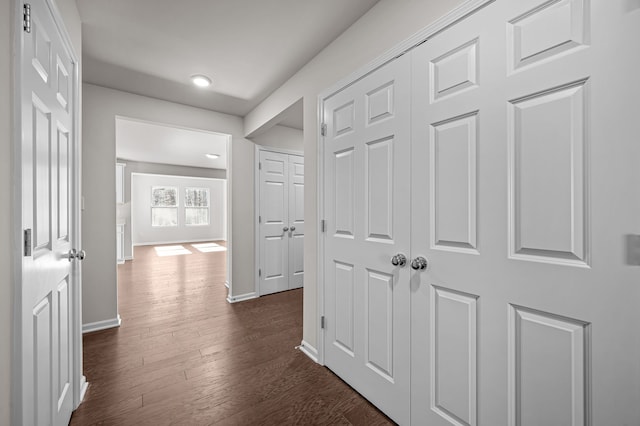 4278 Oak St, Grand Blanc, MI 48439 - hall with baseboards, recessed lighting, and dark wood finished floors