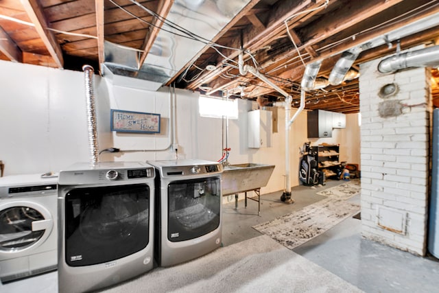 laundry room with laundry area, a sink, and washing machine and clothes dryer