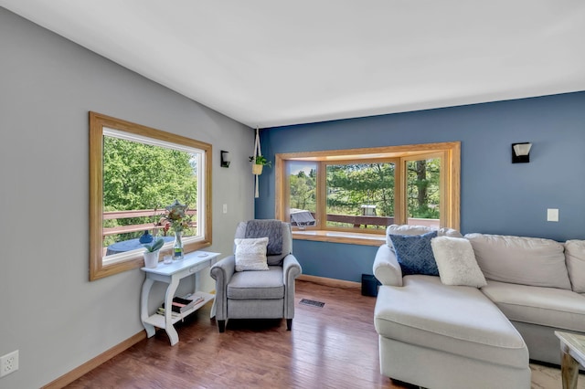 12260 183rd Ave, Big Rapids, MI 49307 - living room featuring plenty of natural light, wood finished floors, and baseboards