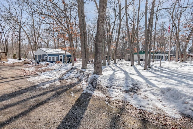 view of yard layered in snow