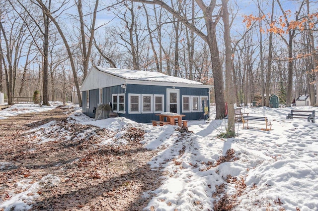 view of snow covered property