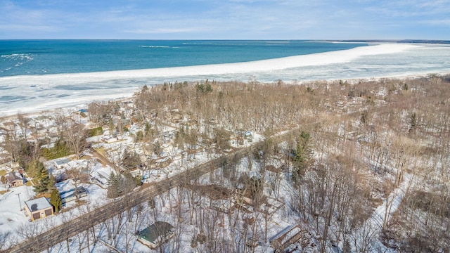 aerial view with a beach view and a water view