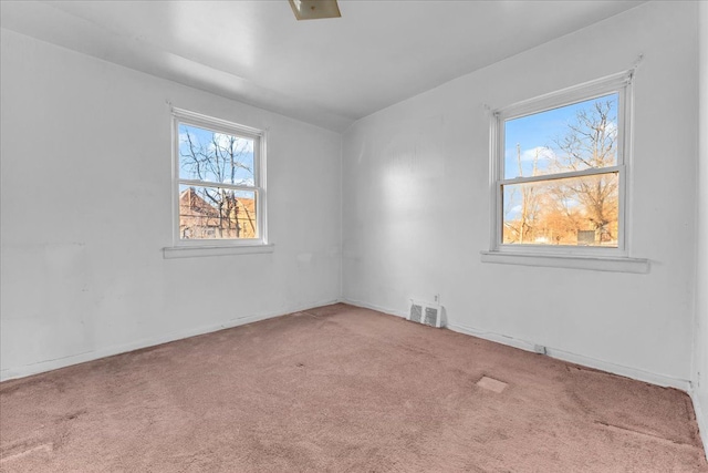 spare room with visible vents and carpet flooring