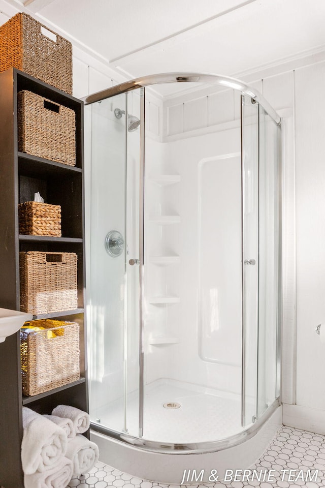 bathroom with a stall shower