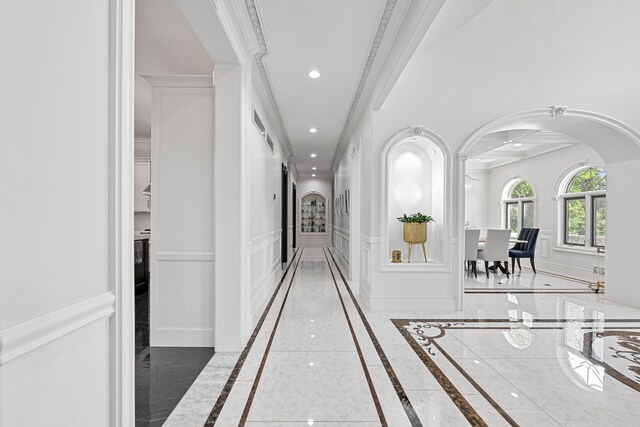 17965 Beck Rd, Northville, MI 48168 - corridor with ornamental molding, baseboards, and recessed lighting