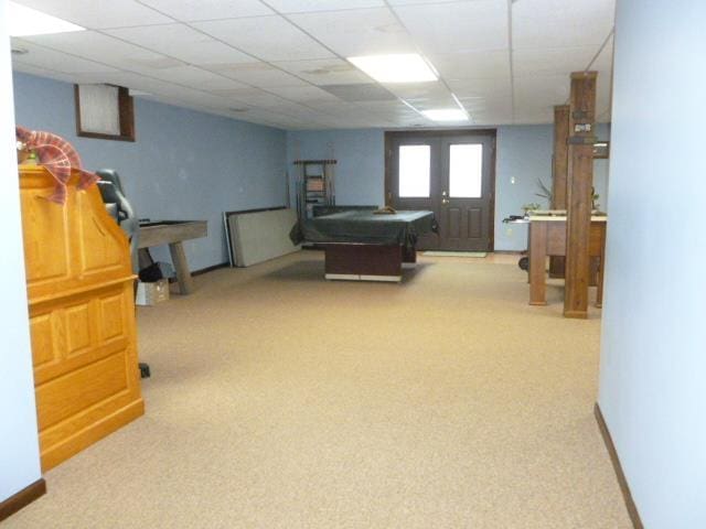 7433 E Maple Ave, Grand Blanc, MI 48439 - recreation room featuring carpet floors, pool table, a paneled ceiling, and baseboards