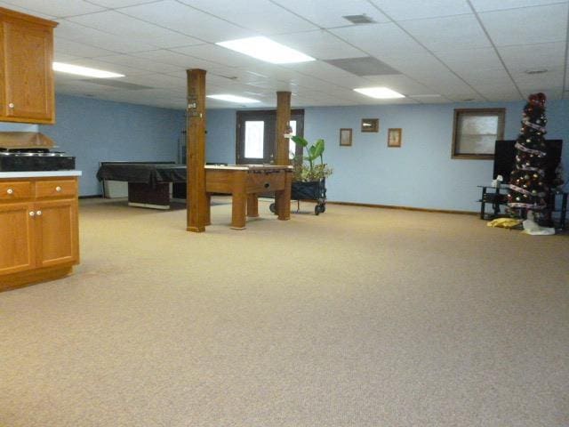 7433 E Maple Ave, Grand Blanc, MI 48439 - rec room featuring a paneled ceiling, billiards table, and light colored carpet