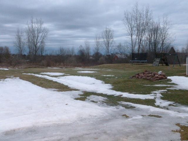 7433 E Maple Ave, Grand Blanc, MI 48439 - yard layered in snow featuring a trampoline
