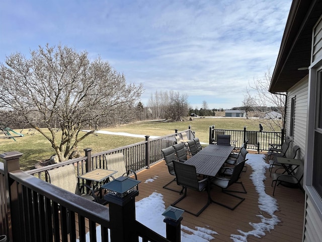7433 E Maple Ave, Grand Blanc, MI 48439 - deck featuring outdoor dining space and a lawn