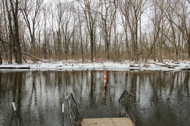 view of dock with a water view