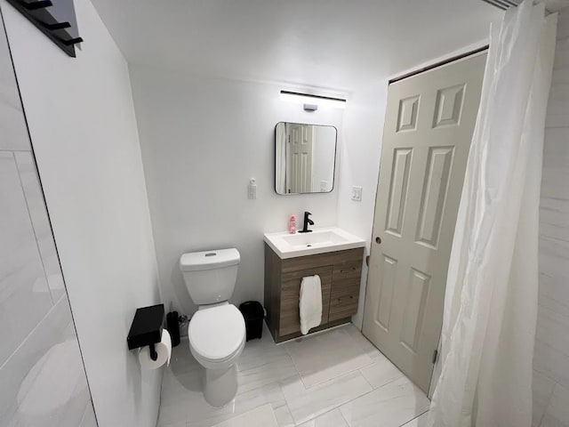 full bathroom featuring vanity, toilet, and a shower with curtain